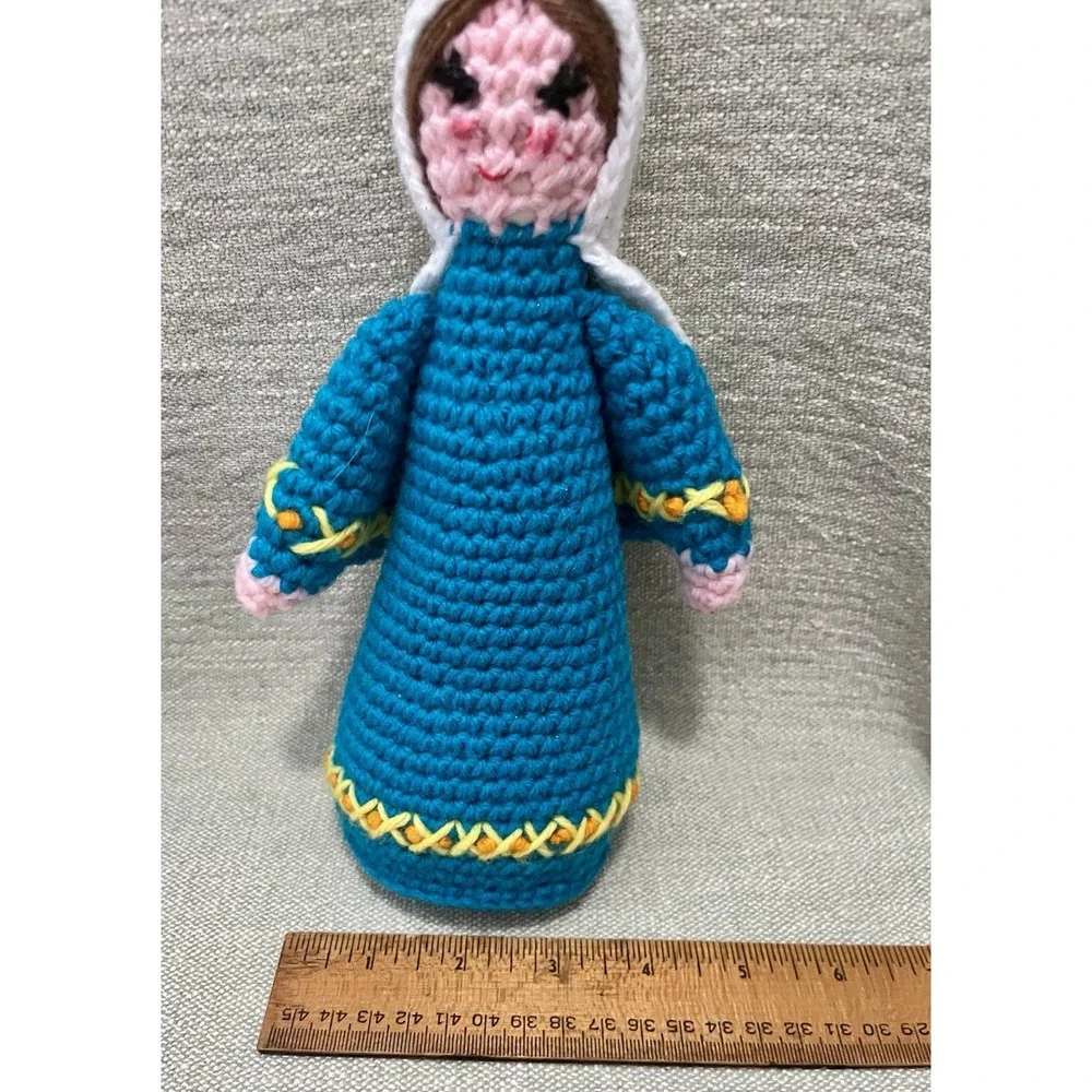 Hand Knitted Crochet Holy Family Christmas Joseph Virgin Mary Baby Jesus Manger